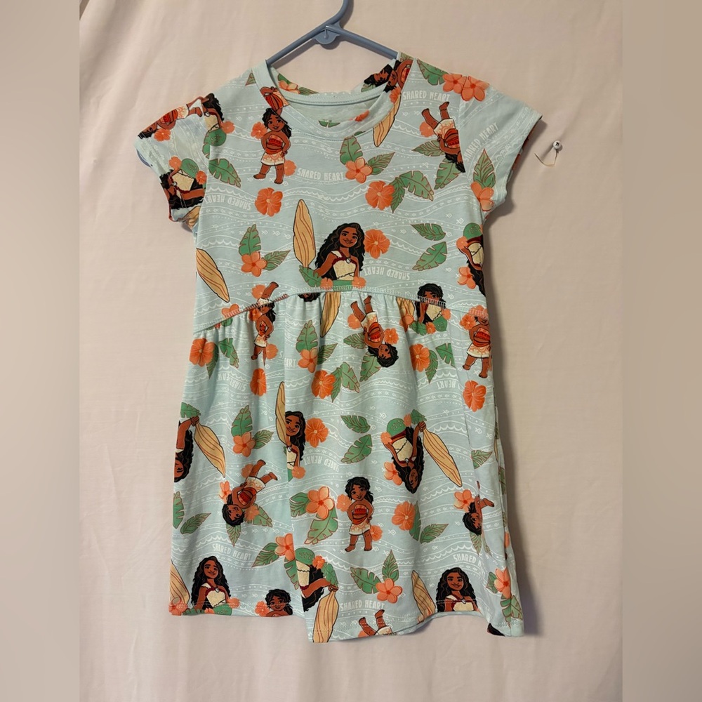 Disney Light Aqua and Orange Moana Floral Short Sleeve Dress